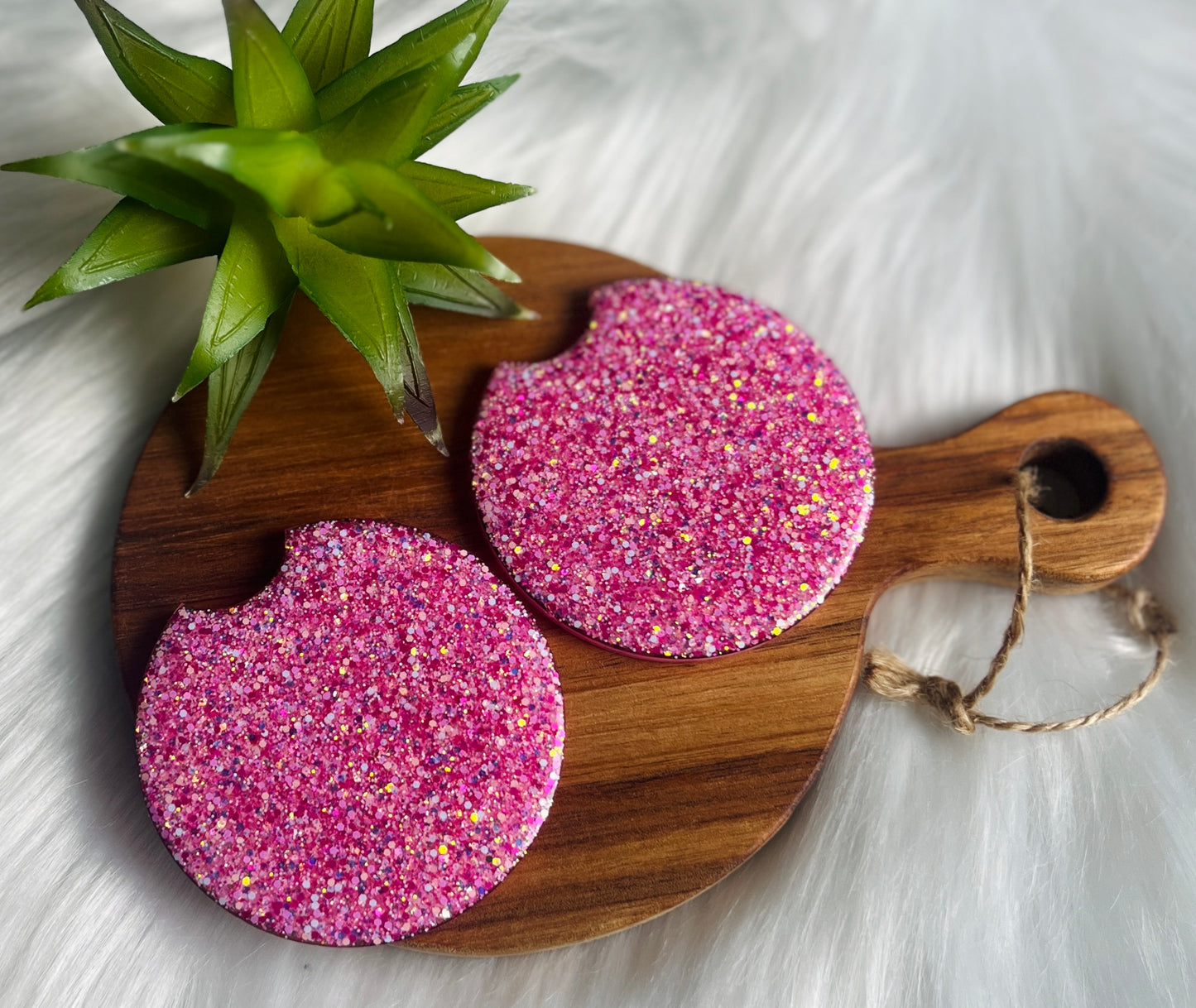Reversible, pink floral/glitter, acrylic car coasters (set of 2 coasters)