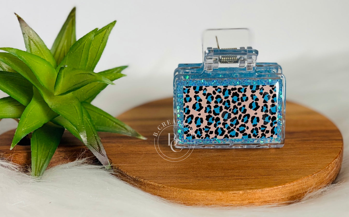 Blue Cheetah Glow, 2 in Claw Clip