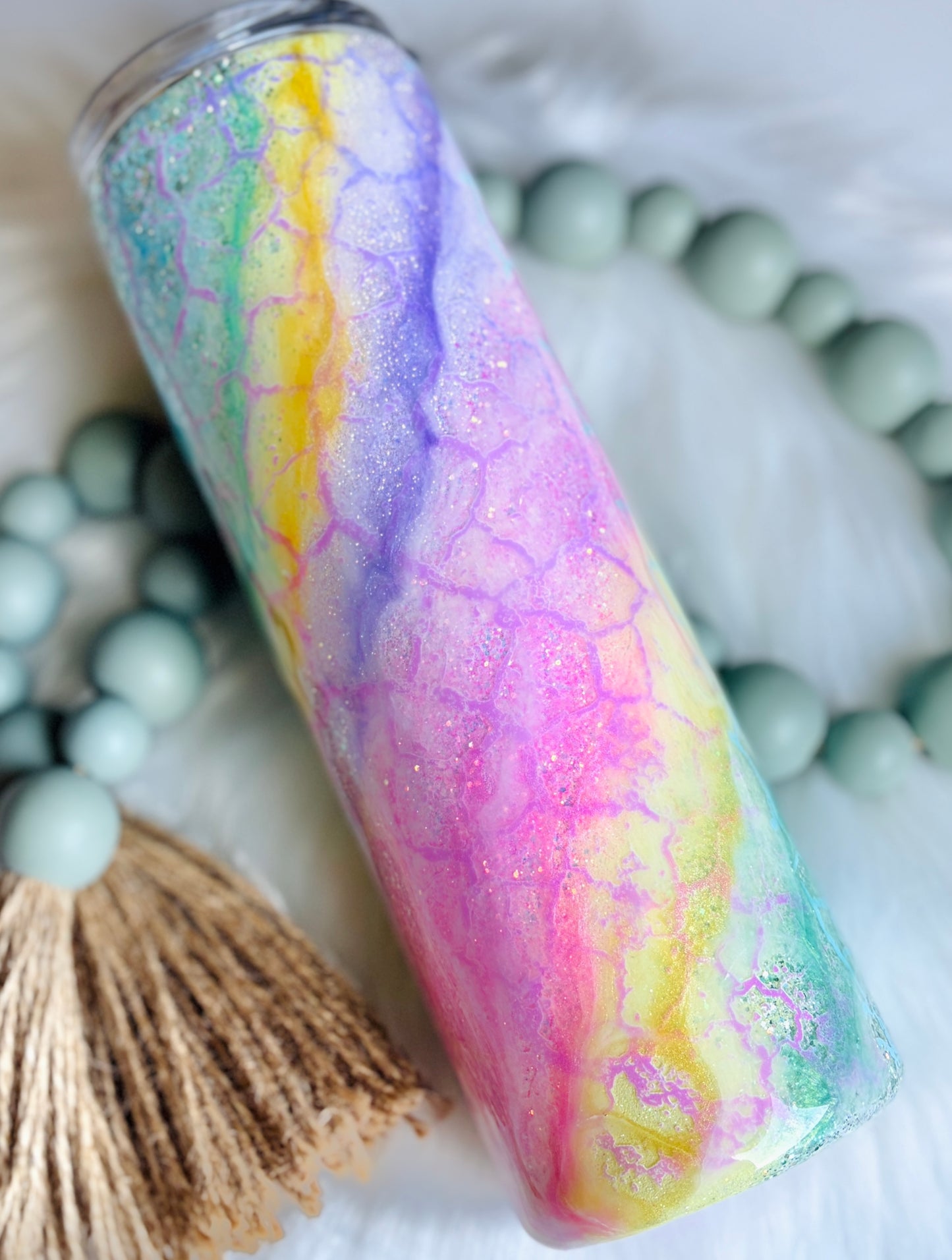 Pastel Crackle Milkyway, 30 oz skinny tumbler