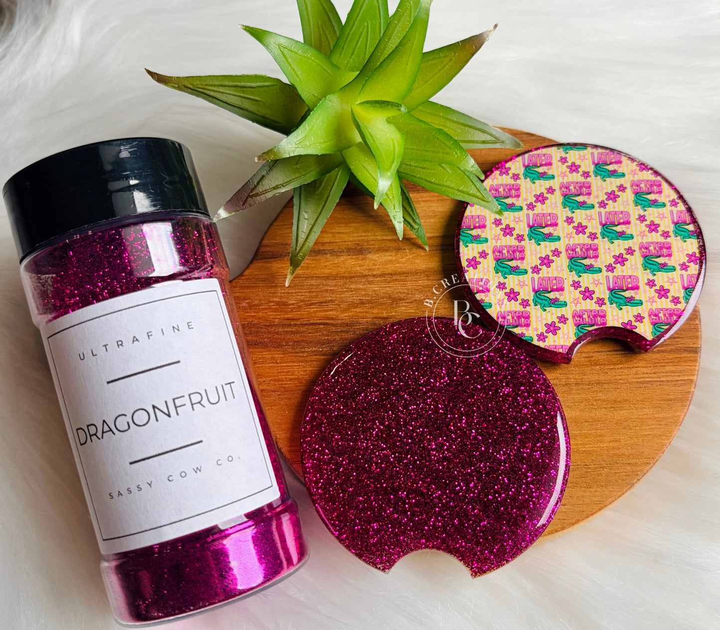 Reversible, Later Gator/Glitter, acrylic car coasters (set of 2 coasters)