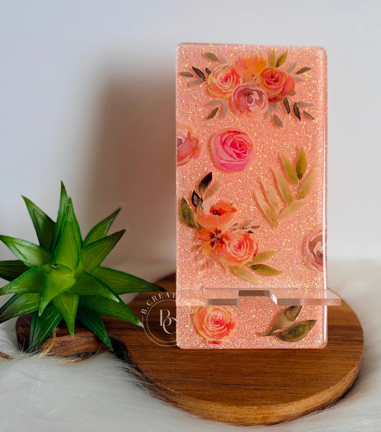 Floral, Large, Acrylic Glitter Phone Stand
