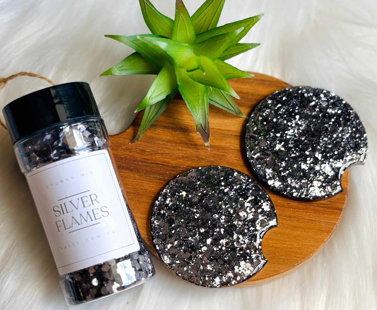 Dark Grey Glitter, acrylic car coasters (set of 2 coasters)