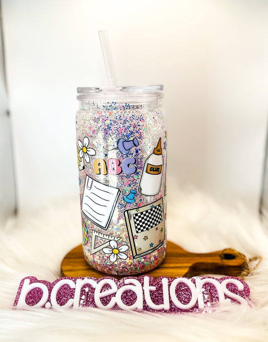Teacher Snow Globe tumbler, 16 oz tumbler, Snow Globe Glitter Tumbler