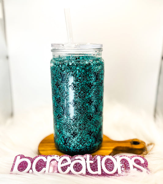 Designer Snow Globe tumbler, 16 oz tumbler, Snow Globe Glitter Tumbler