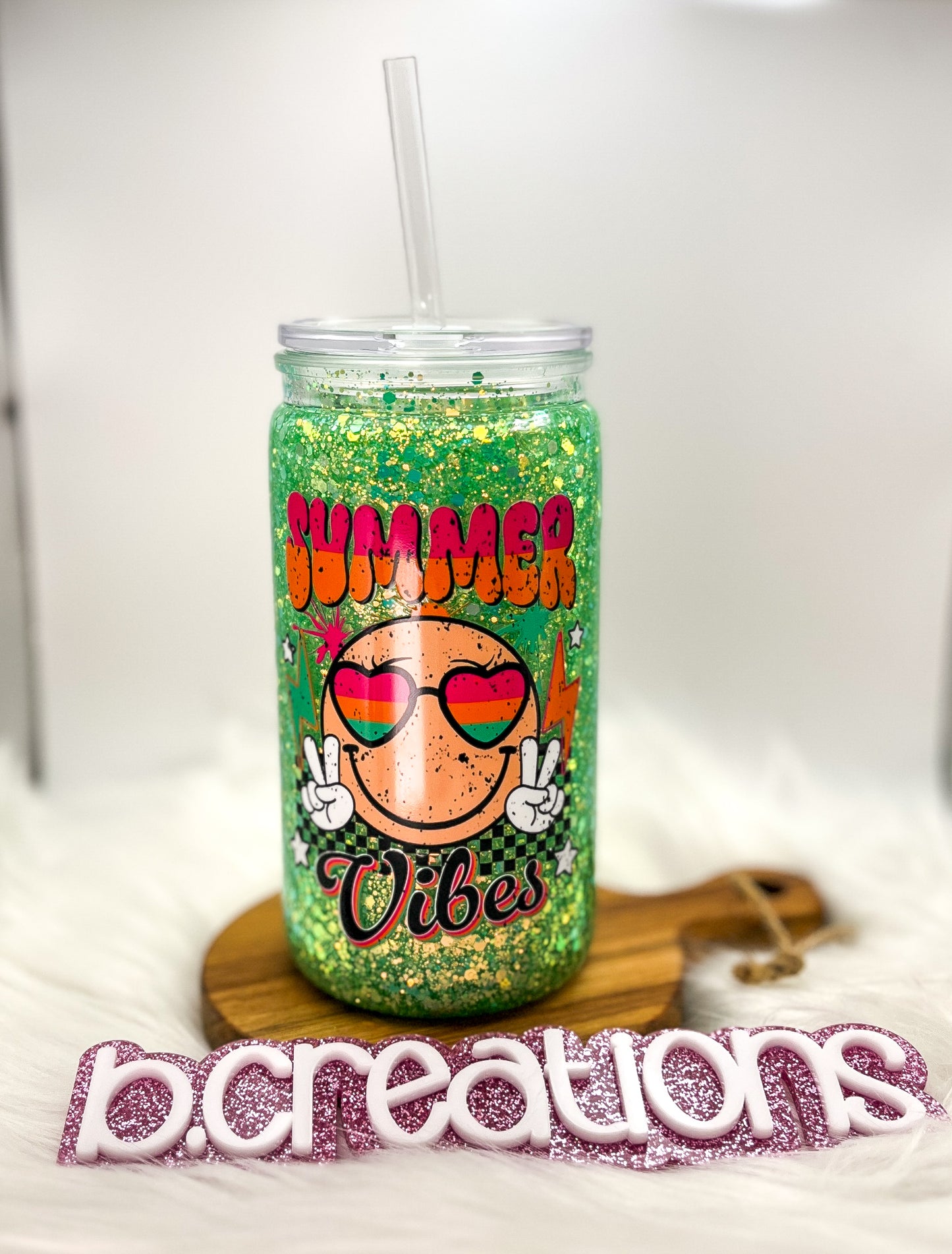Summer Vibes Snow Globe tumbler, 16 oz tumbler, Snow Globe Glitter Tumbler