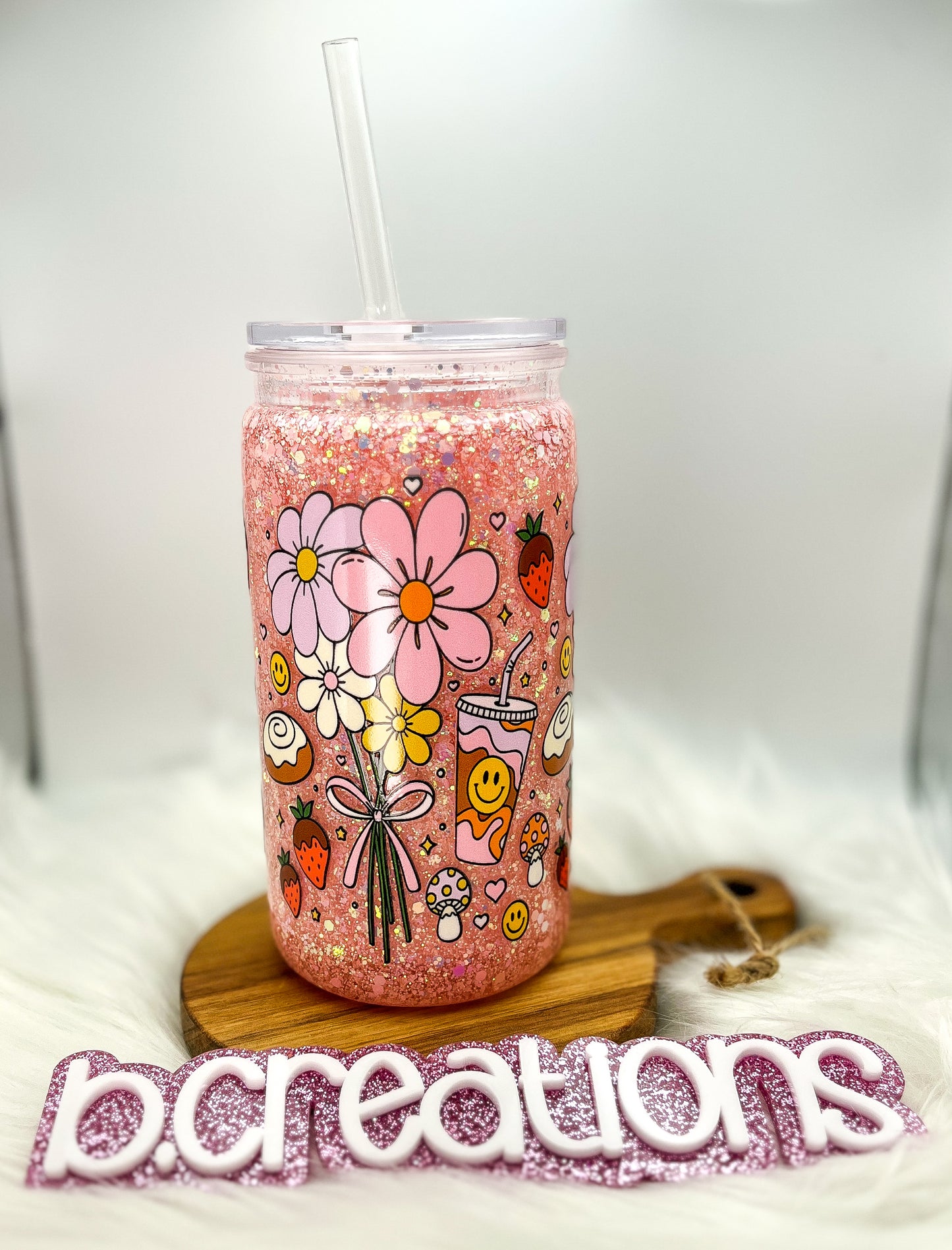 Flower Coffee Snow Globe tumbler, 16 oz tumbler, Snow Globe Glitter Tumbler