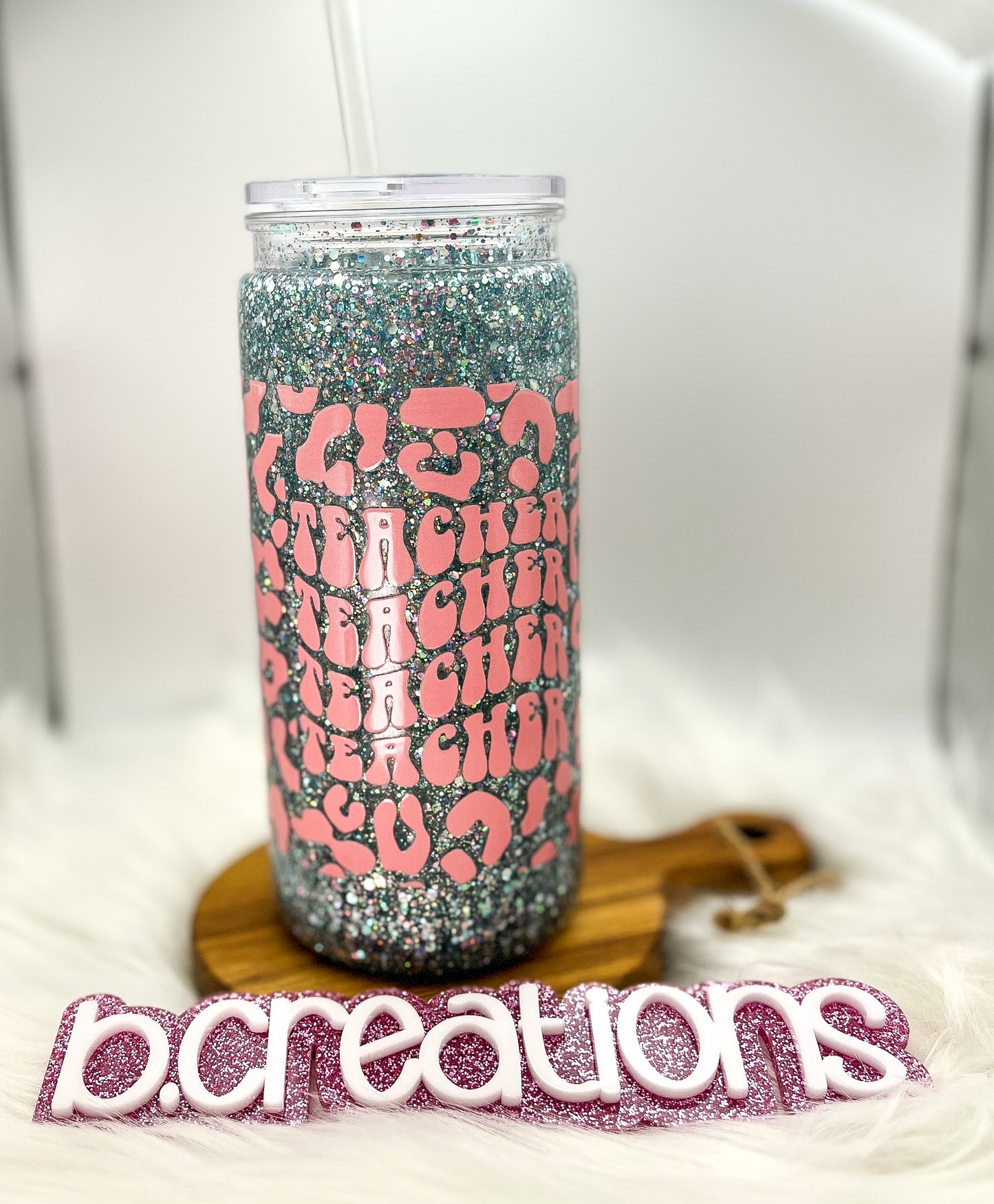 Leopard Teacher Snow Globe tumbler, 20 oz tumbler, Snow Globe Glitter Tumbler