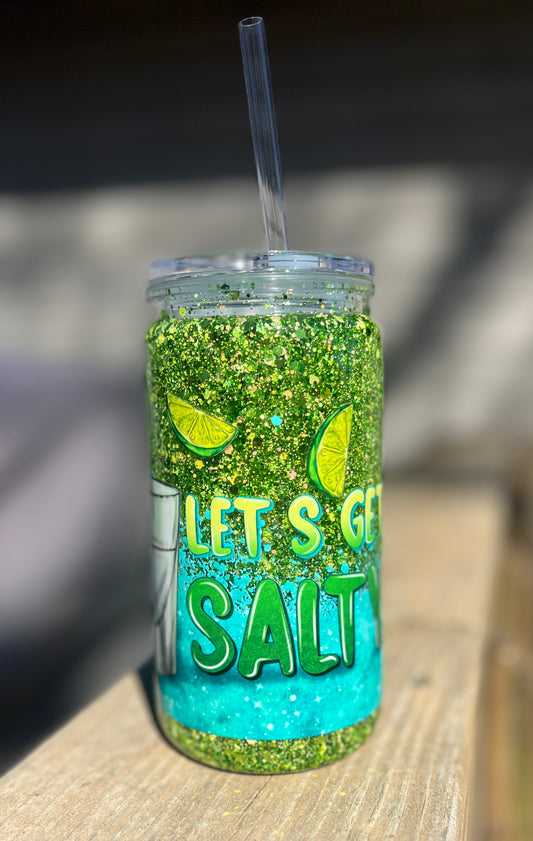 Let's Get Salty Snow Globe tumbler, 16 oz tumbler, Snow Globe Glitter Tumbler