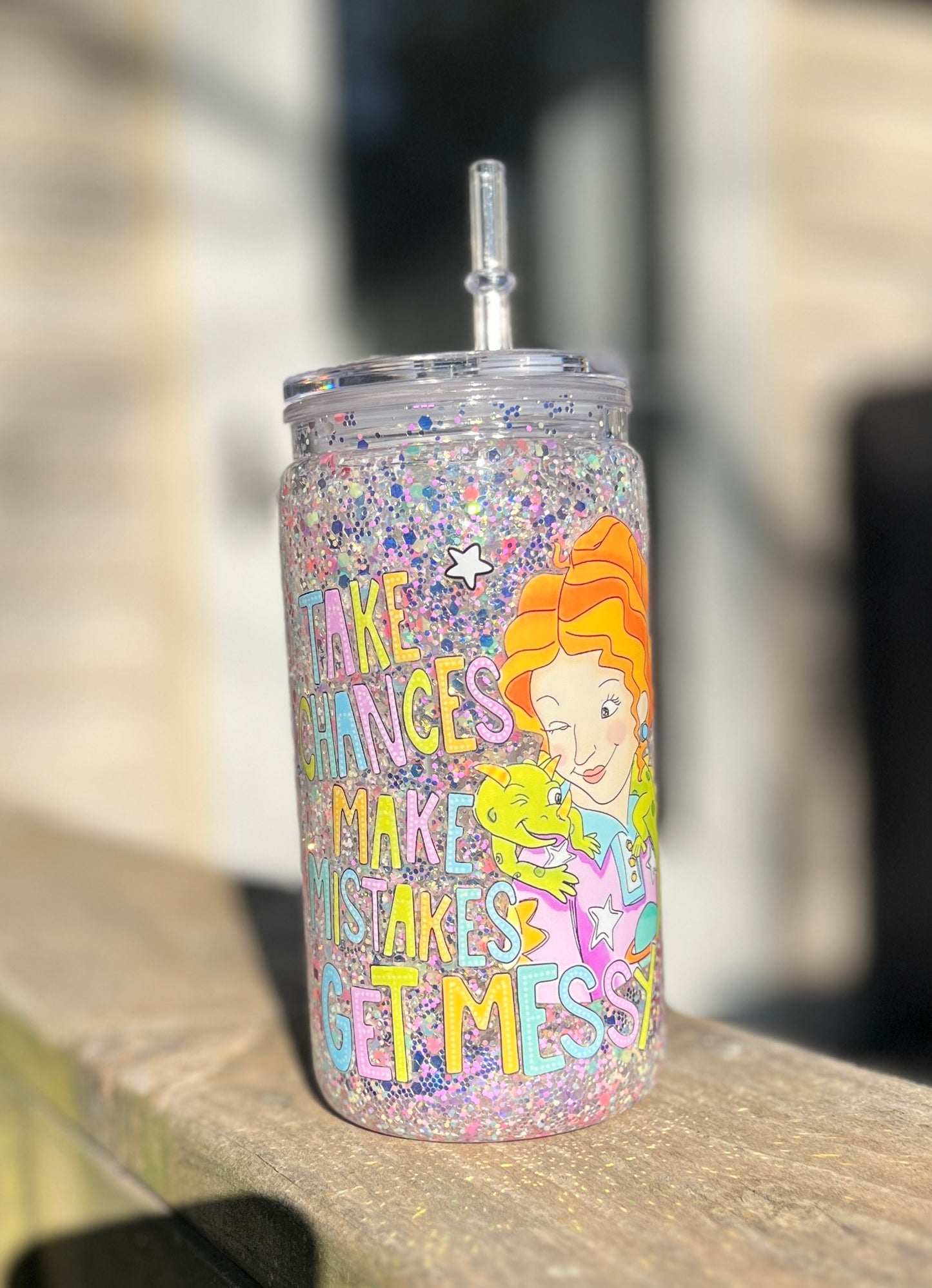 Ms. Frizzle Snow Globe tumbler, 16 oz tumbler, Snow Globe Glitter Tumbler