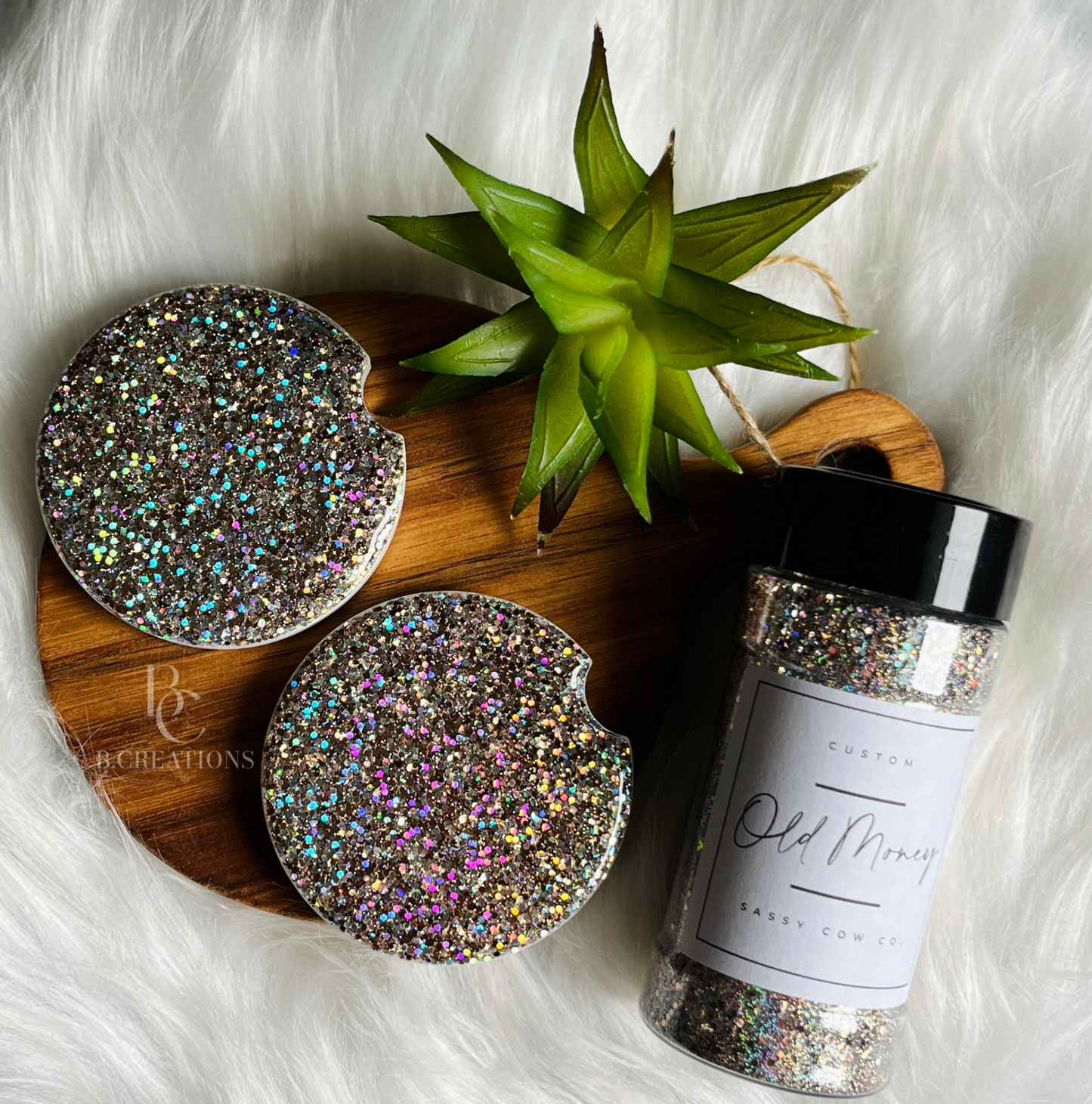 Custom Acrylic Glitter Car Coasters (set of 2)