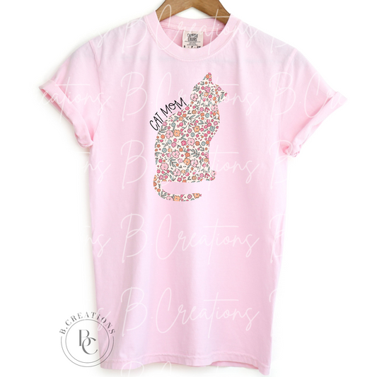 Cat Mom floral outline t-shirt