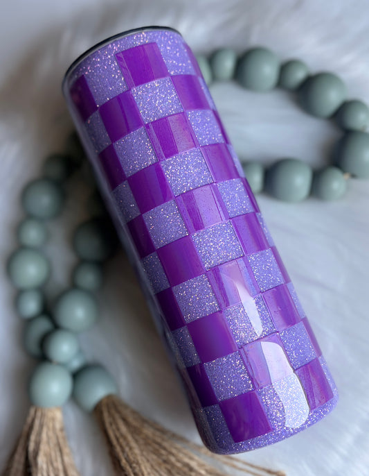 *discounted* Read Description-20 oz skinny, purple holographic checkered epoxy tumbler