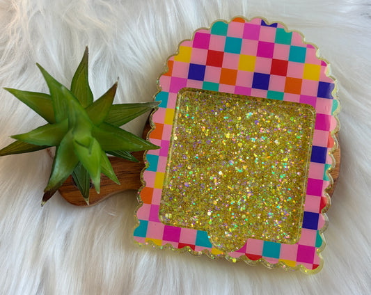 Colorful checkered, Scalloped Post It Note Holder