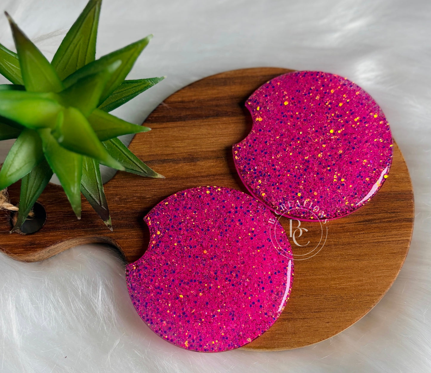 Pink Glow Glitter, acrylic car coasters (set of 2 coasters)
