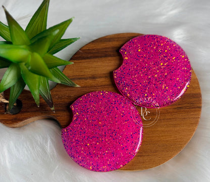 Pink Glow Glitter, acrylic car coasters (set of 2 coasters)