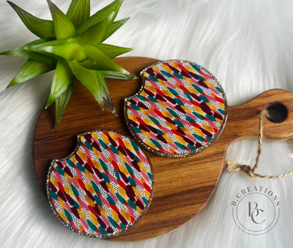 Reversible, Fall Brushstrokes/Glitter, acrylic car coasters (set of 2 coasters)