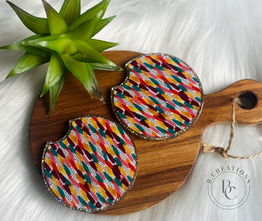 Reversible, Fall Brushstrokes/Glitter, acrylic car coasters (set of 2 coasters)