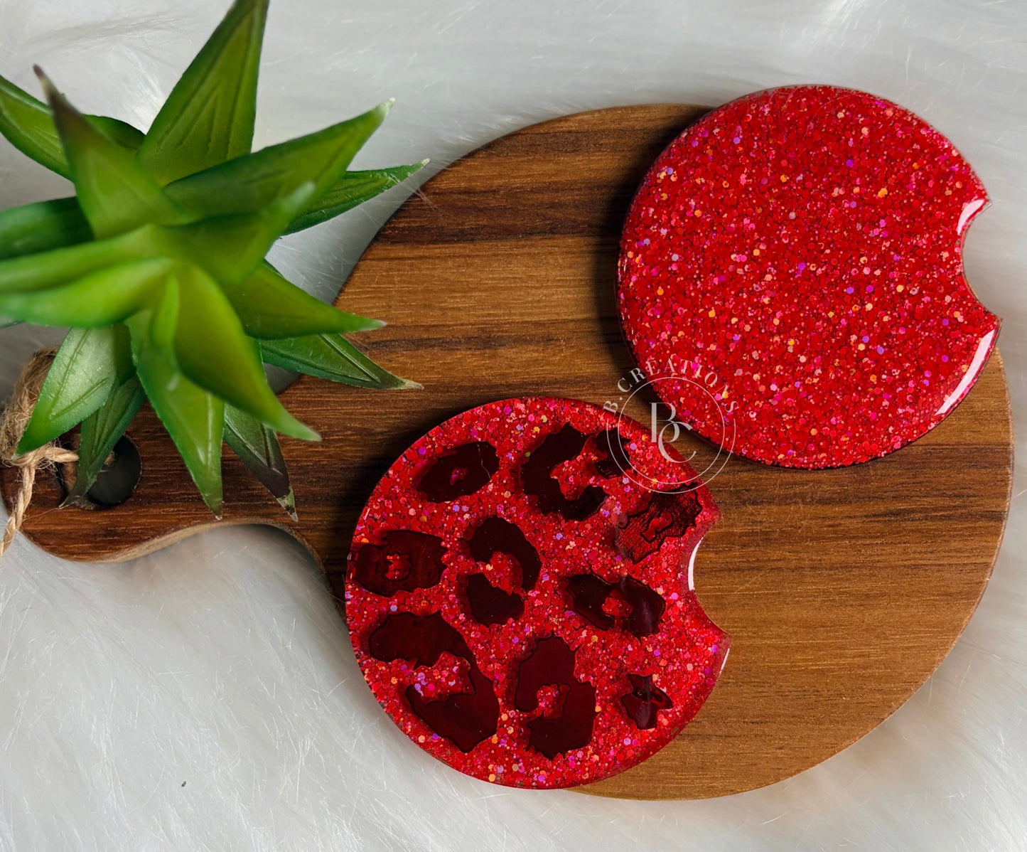 Reversible, Leopard/Glitter, acrylic car coasters (set of 2 coasters)