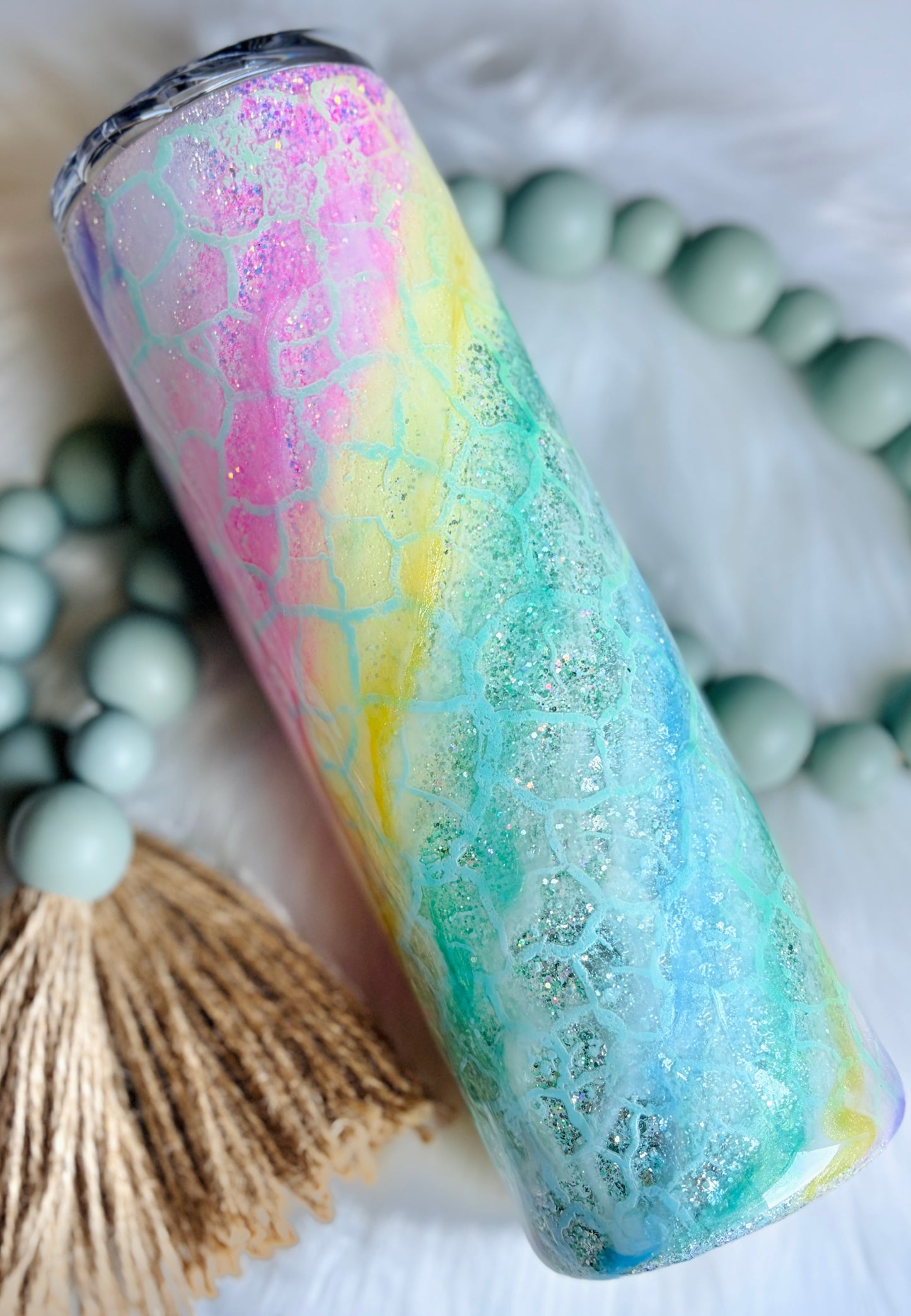 Pastel Crackle Milkyway, 30 oz skinny tumbler