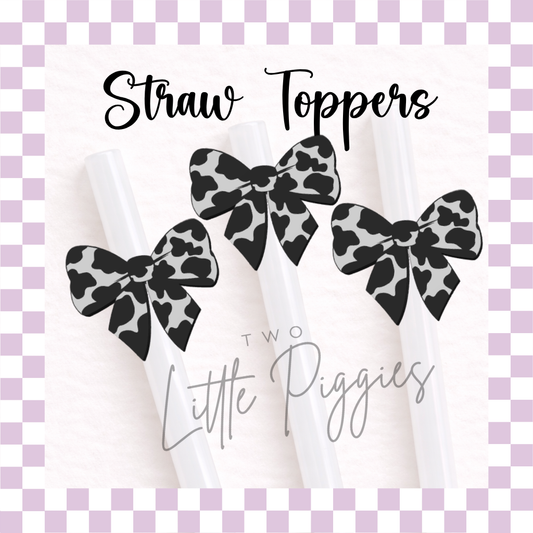 3D Printed - Straw Topper - Cow Print Bow