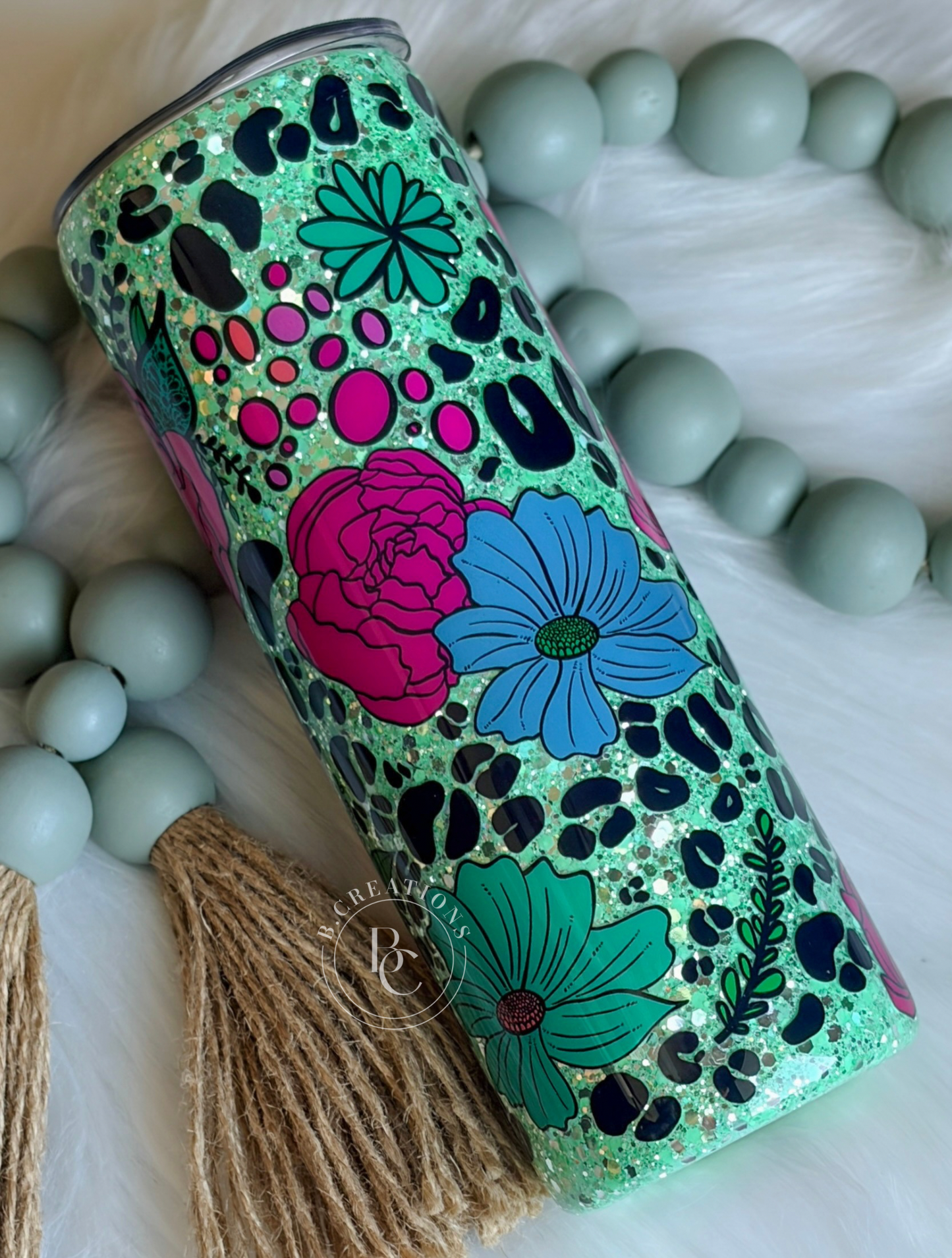 Colorful Floral/Leopard, 20 oz Skinny Tumbler