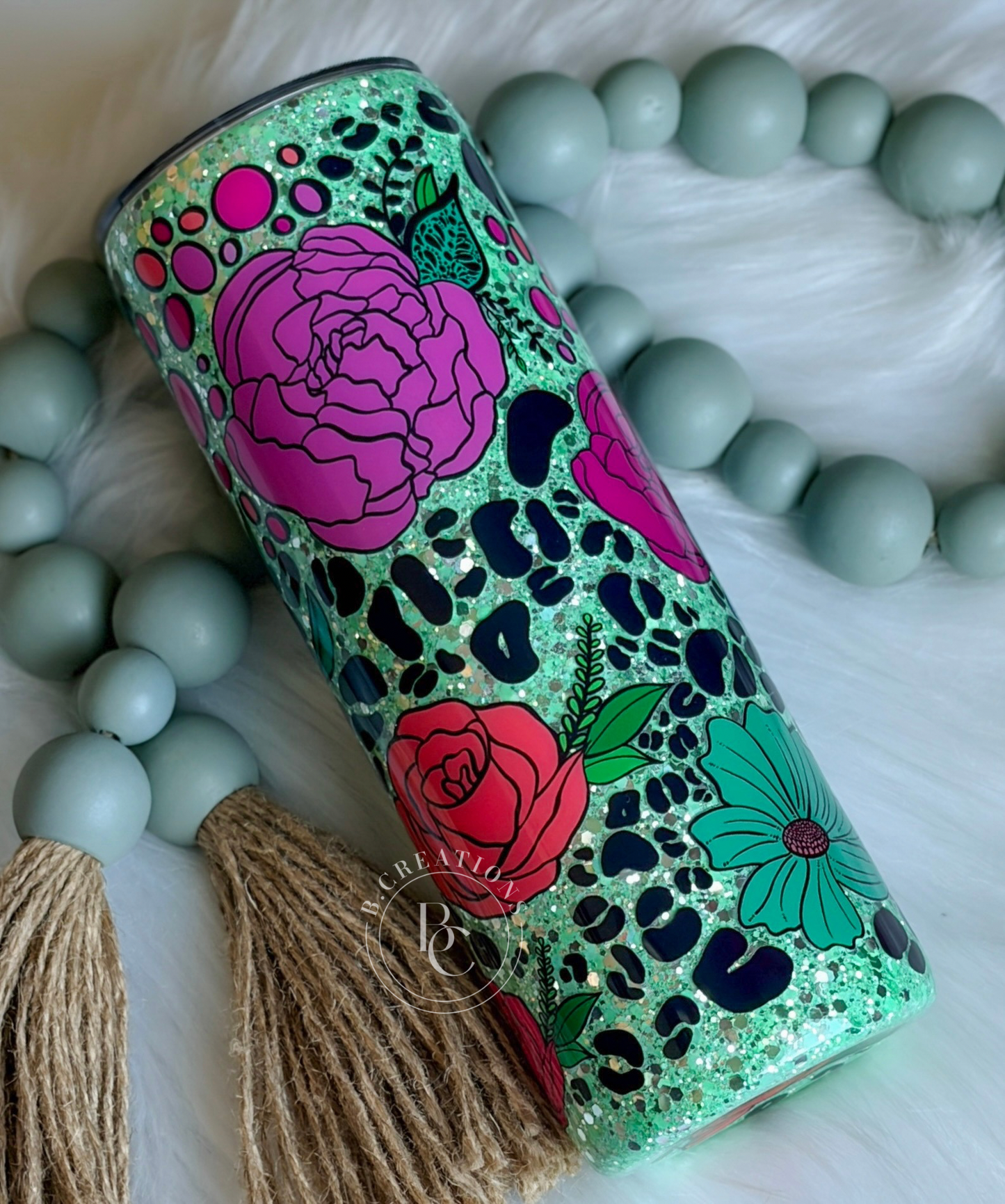 Colorful Floral/Leopard, 20 oz Skinny Tumbler