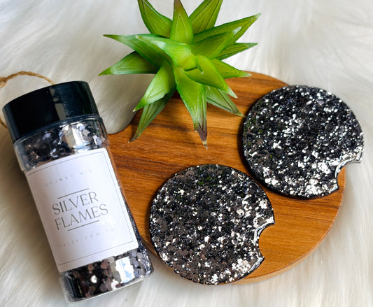 Dark Grey Glitter, acrylic car coasters (set of 2 coasters)