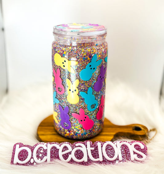 Peeps, Easter Snow Globe tumbler, 16 oz tumbler, Snow Globe Glitter Tumbler