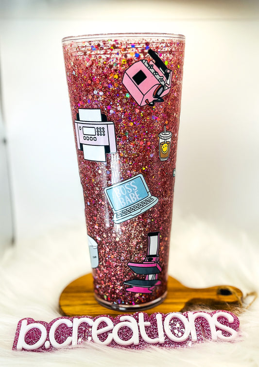 Crafty Boss Babe Snow Globe tumbler, 24 oz tumbler, Snow Globe Glitter Tumbler