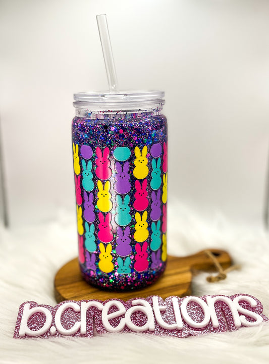 Peeps Snow Globe tumbler, 16 oz tumbler, Snow Globe Glitter Tumbler
