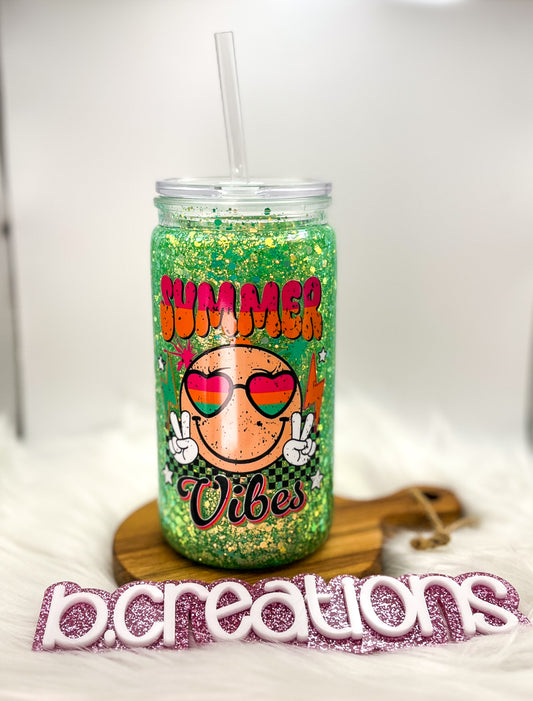 Summer Vibes Snow Globe tumbler, 16 oz tumbler, Snow Globe Glitter Tumbler