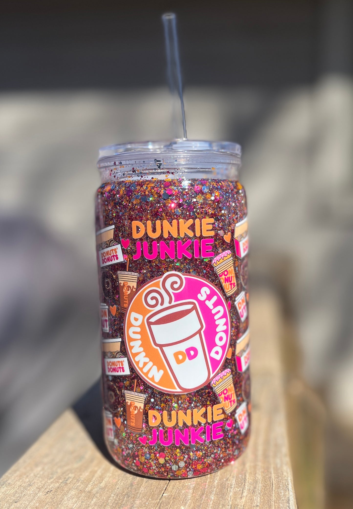 Dunkin'/Dunkie Junkie Snow Globe tumbler, 16 oz tumbler, Snow Globe Glitter Tumbler