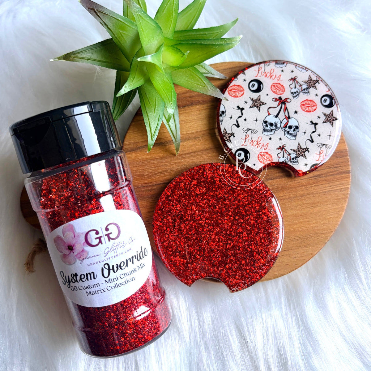 Reversible, Luck 8/Glitter, acrylic car coasters (set of 2 coasters)