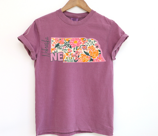 Floral Nebraska, Short Sleeve T-Shirt