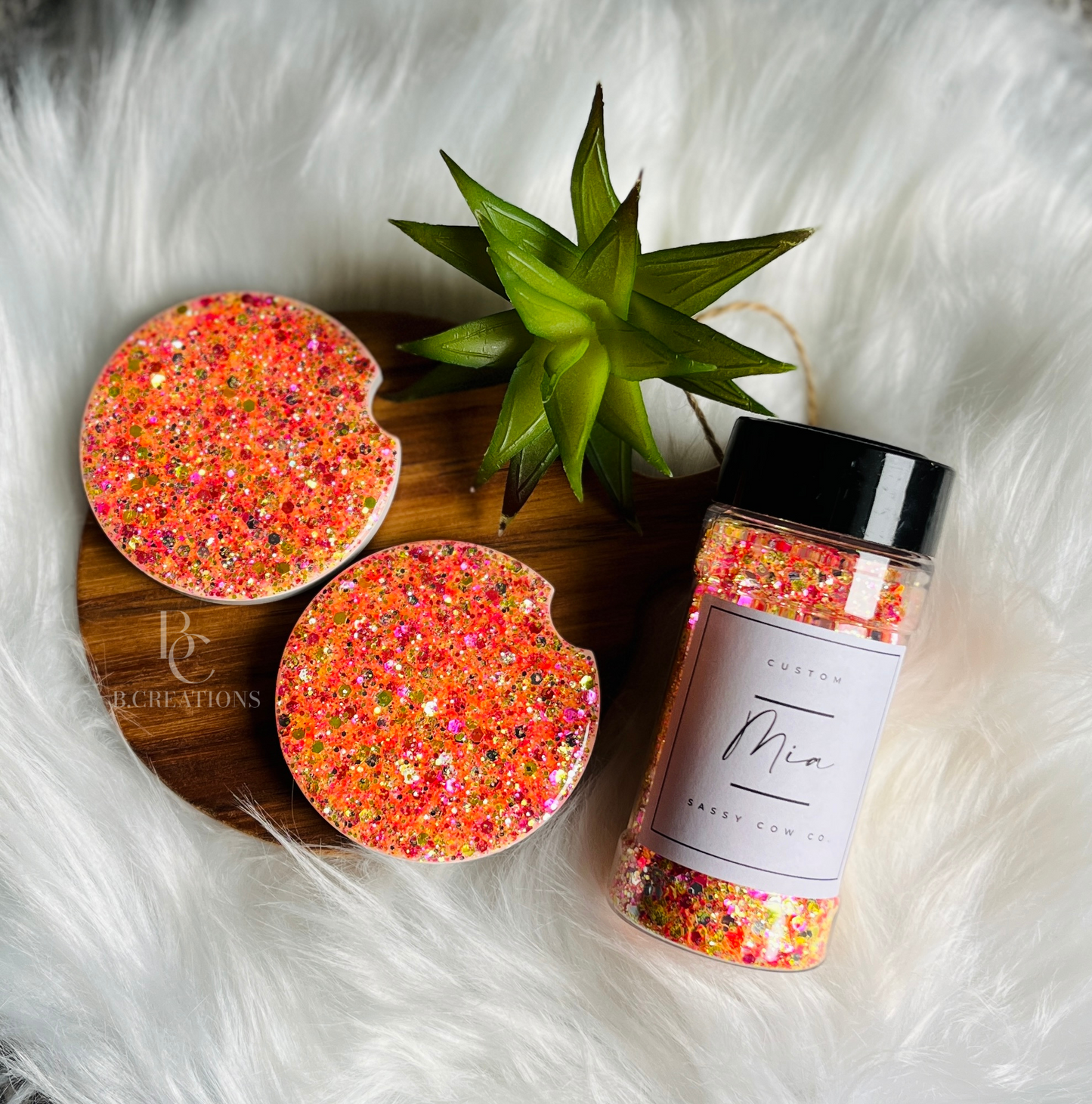Custom Acrylic Glitter Car Coasters (set of 2)