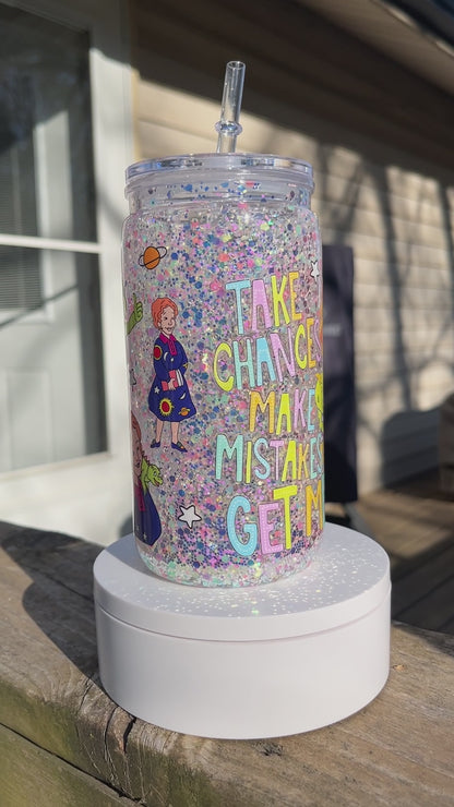 Ms. Frizzle Snow Globe tumbler, 16 oz tumbler, Snow Globe Glitter Tumbler