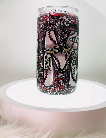 Baseball Mom Snow Globe tumbler, 16 oz tumbler, Snow Globe Glitter Tumbler