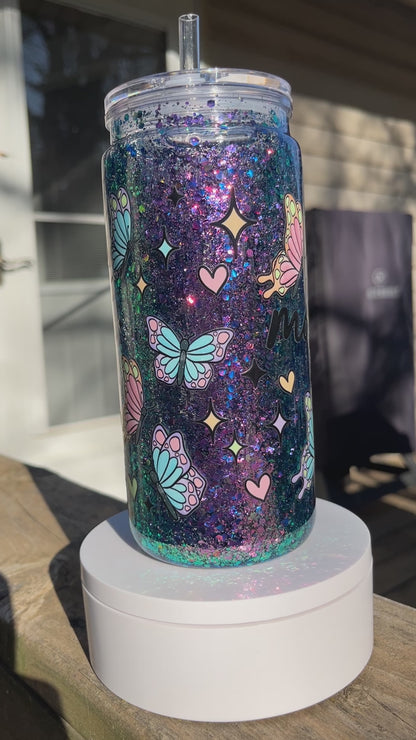 Butterfly Momma Snow Globe tumbler, 20 oz tumbler, Snow Globe Glitter Tumbler