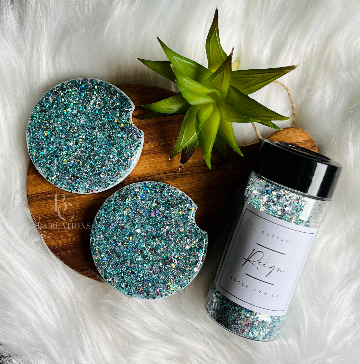 Custom Acrylic Glitter Car Coasters (set of 2)